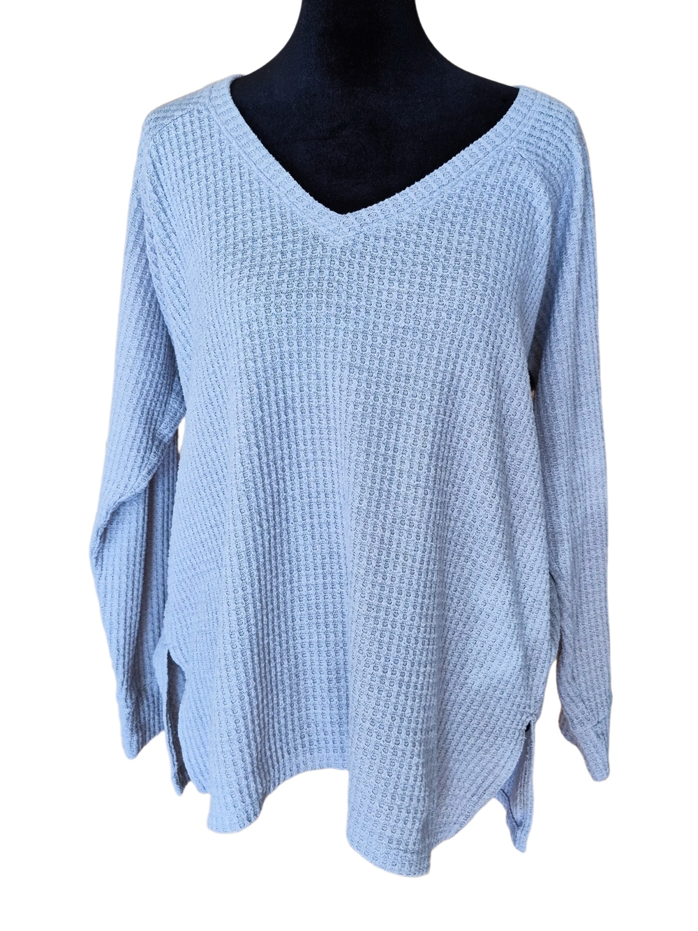 LOFT Outlet Waffle Knit Tunic Sweater Size Small Light Gray V Neck Cozy Top